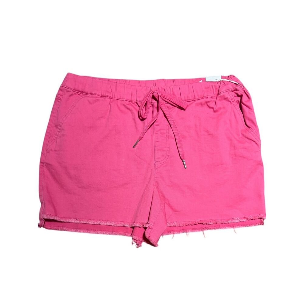 YMI Pink Denim Short Pull On Drawstring Frayed Hem High Rise Stretch Summer Plus - Picture 10 of 15